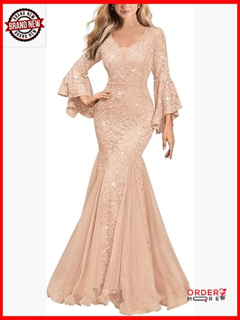 Deep V Neck Sequin Lace Mesh Tulle Hem Mermaid Maxi Dress Formal Evening Gown